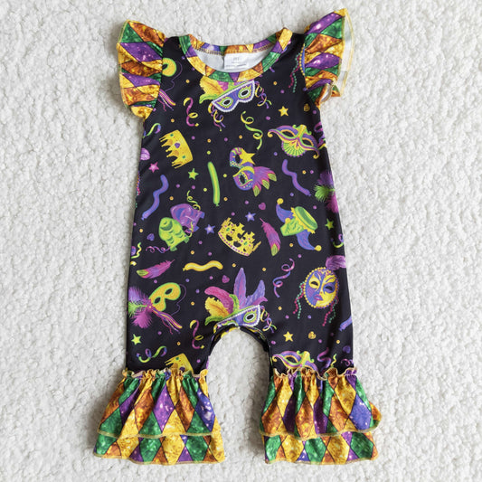 E7-14 Mardi Gras Print Kids Romper