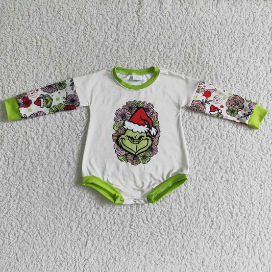 LR0131 Christmas Green Cartoon Bummies Romper