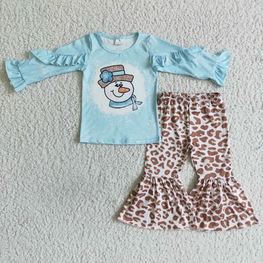 GLP0093 Blue Snowman Leopard Print Girls Outfits