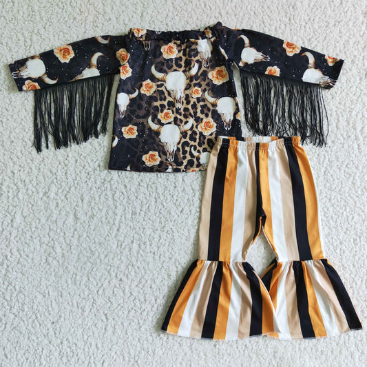 GLP0169 Flower Cow Skull Tassels Striped Print Outfits