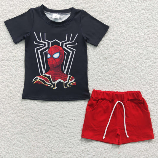 BSSO0226 Black Short Sleeve Cartoon Red Shorts Boys Summer Set