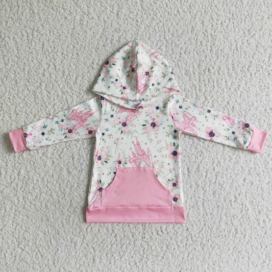 GT0011 Castle Pink Flower Girls Hoodie Top
