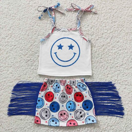 GSD0325 Smile 4th Of July Tassels Skirt Baby Girls Dress Set