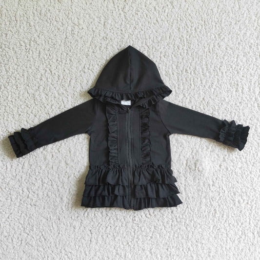 GT0016 Black Cotton Ruffles Baby Cardigan Coat