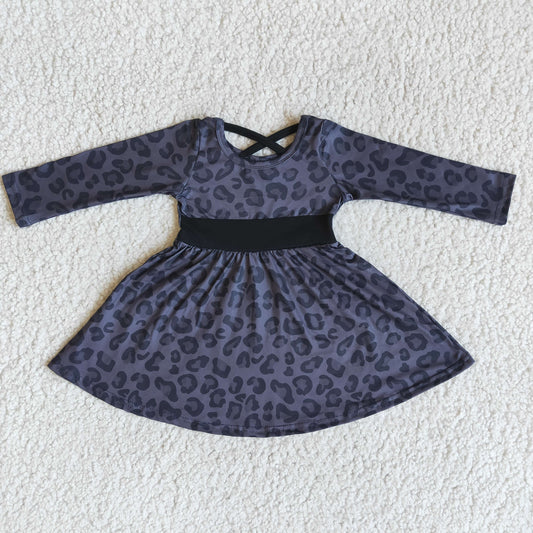 Black Leopard Print Girls Twirl Dress