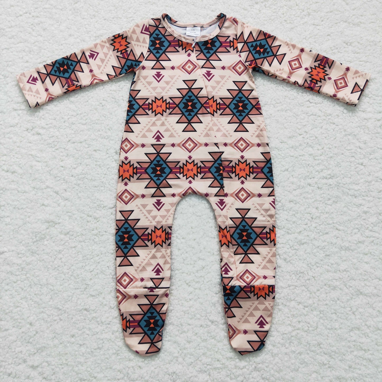 LR0255 Western Aztec Brown Kids Zip Romper