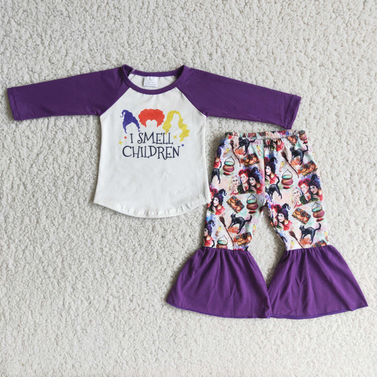 Baby Girls Long Sleeve Kids Wear Lovely 2pcs Casual Character Bell-bottom Cartoon Pants Sets