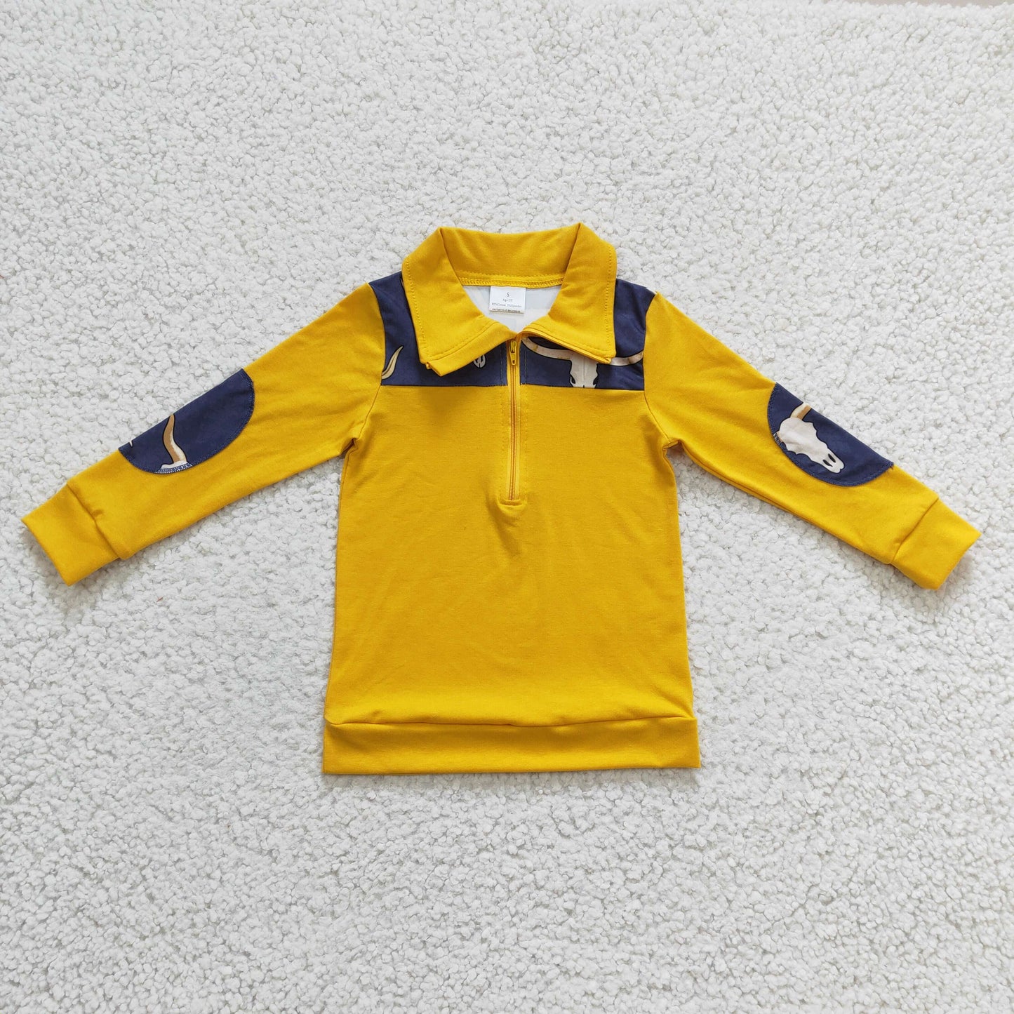 BT0124 Yellow Long Sleeve Cow Zipper Boys Pullover