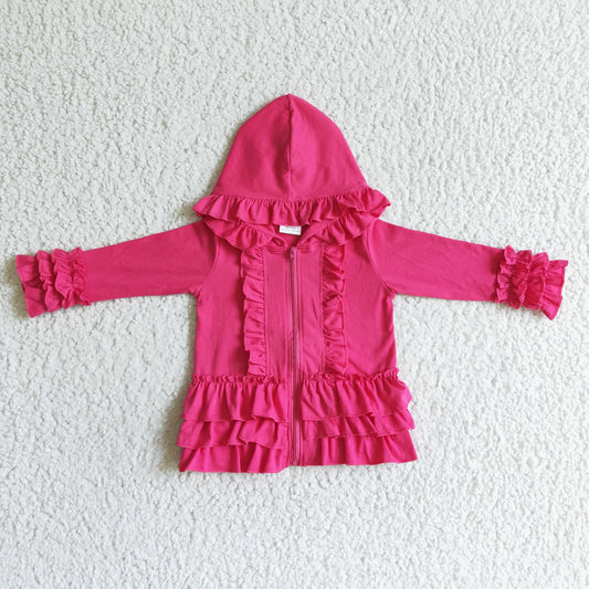 GT0020 Hot Pink Cotton Ruffles Baby Cardigan Coat