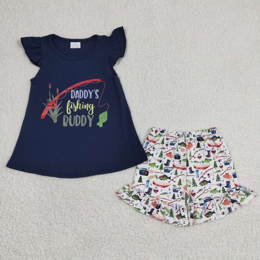 GSSO0165 Vinyl Daddy's Fishing Buddy Navy Baby Girls Set