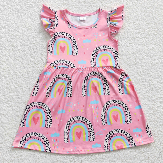 GSD0248 Rainbow Flutter Sleeve Pink Baby Girls Dress