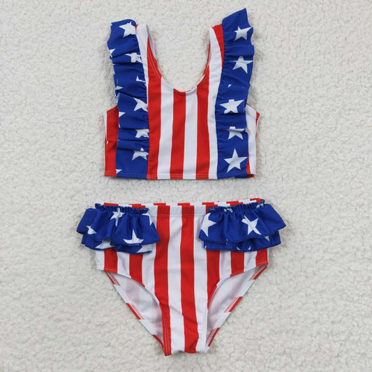 S0090 4th Of July Stars Girls Kids Bathing Suits Swimsuits