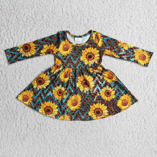 Cute Sunflower Print Girls Twirl Dress