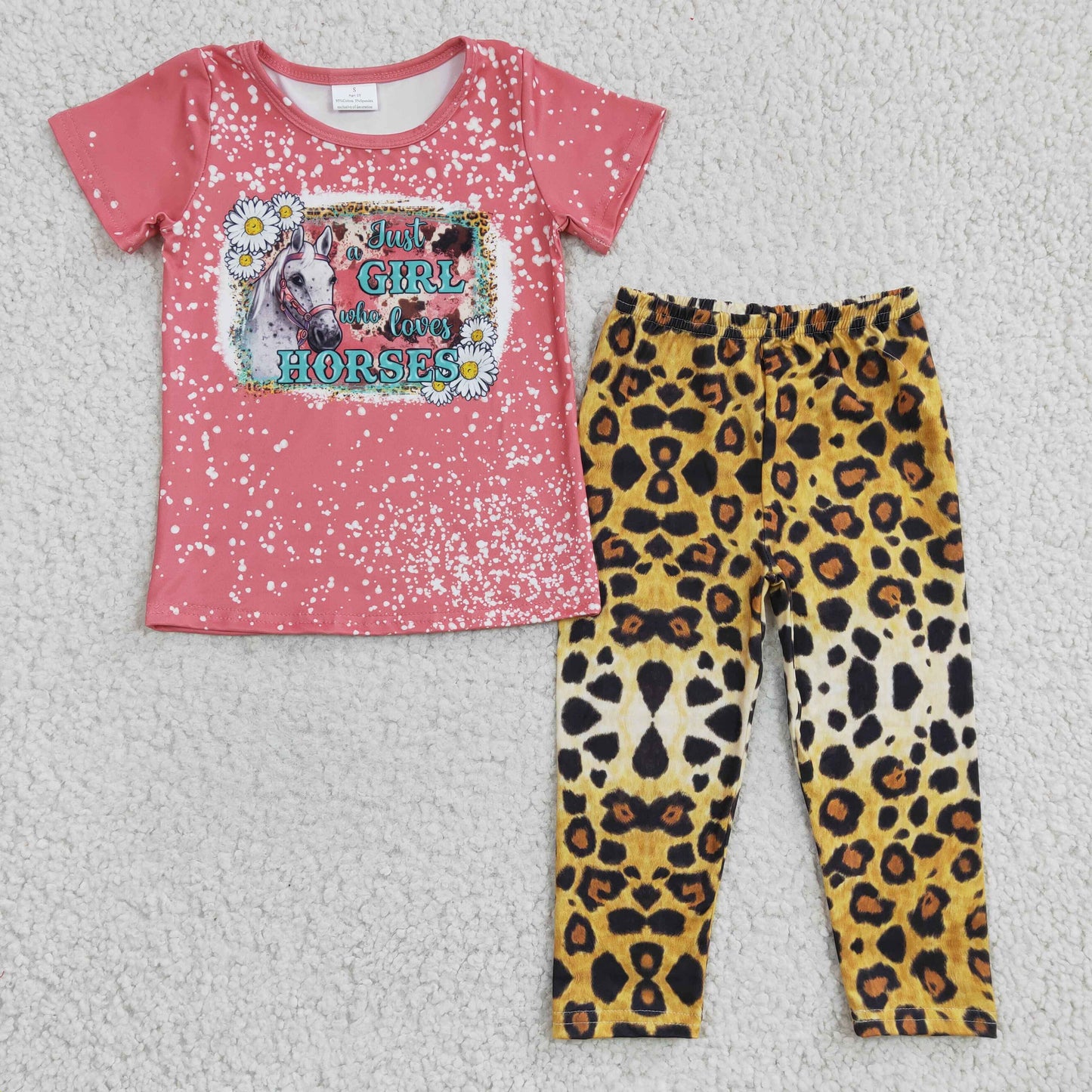 GSPO0491 Just A Girl Who Loves Horses Short Sleeve Leopard Print Kids Outfits