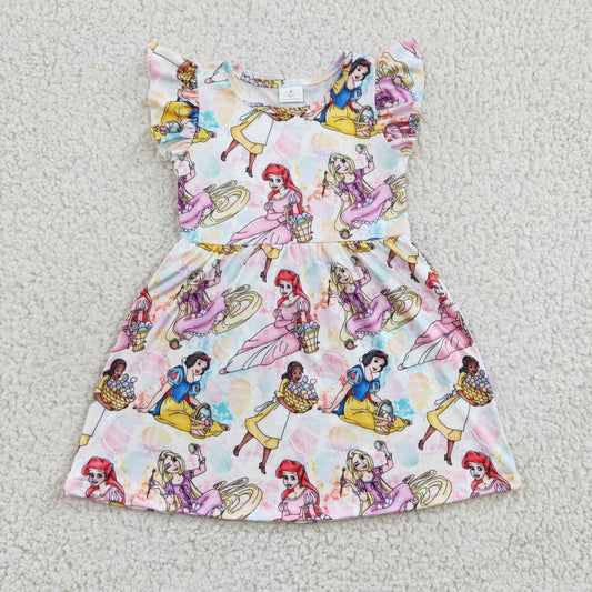 GSD0168 Flutter Sleeve Princess Pink Easter Cartoon Cute Dress