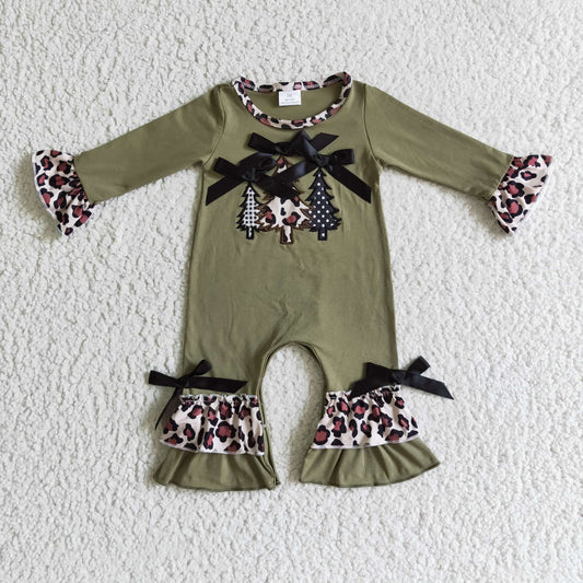 LR0166 Christmas Embroidery Tree Green Romper