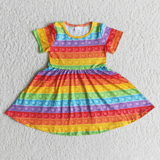 Colorful Short Sleeve Girls Cute Dress
