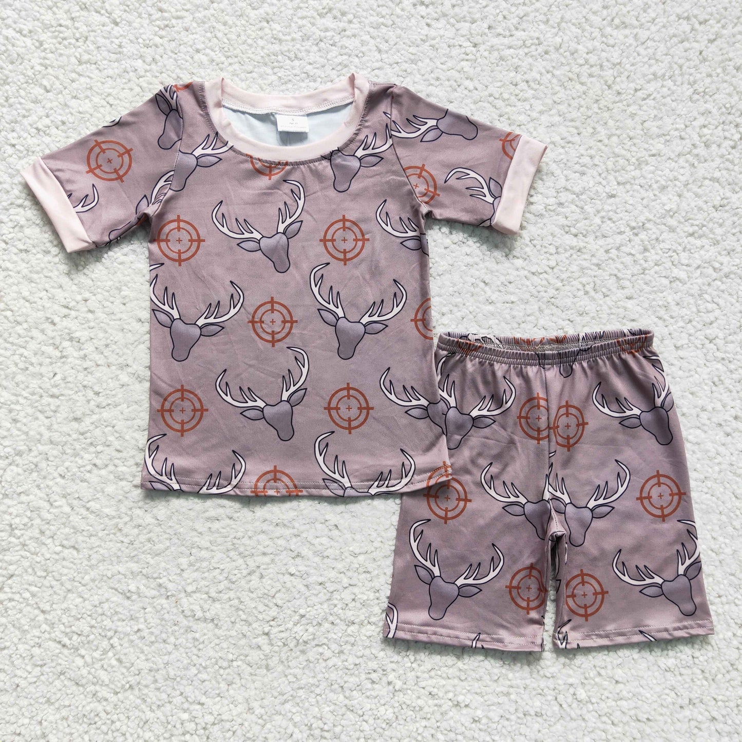 BSSO0099 Cow Skull Brown Boys Shorts Set