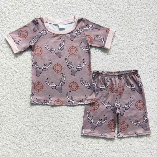 BSSO0099 Cow Skull Brown Boys Shorts Set