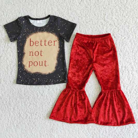 Better Not Pout Girls Velvet Pants Set
