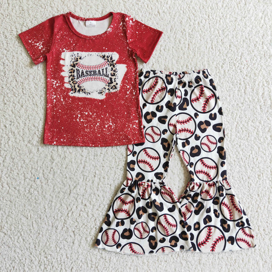 GSPO0217 Baseball Red Bleach Design Girls Outfits