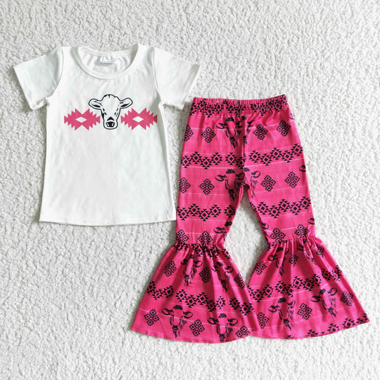 GSPO0049 Cow Baby Girls Bell-Bottom Pants Kids Outfits