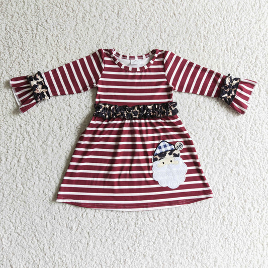 GLD0071 Christmas Santa Embroidery Striped Print Dress
