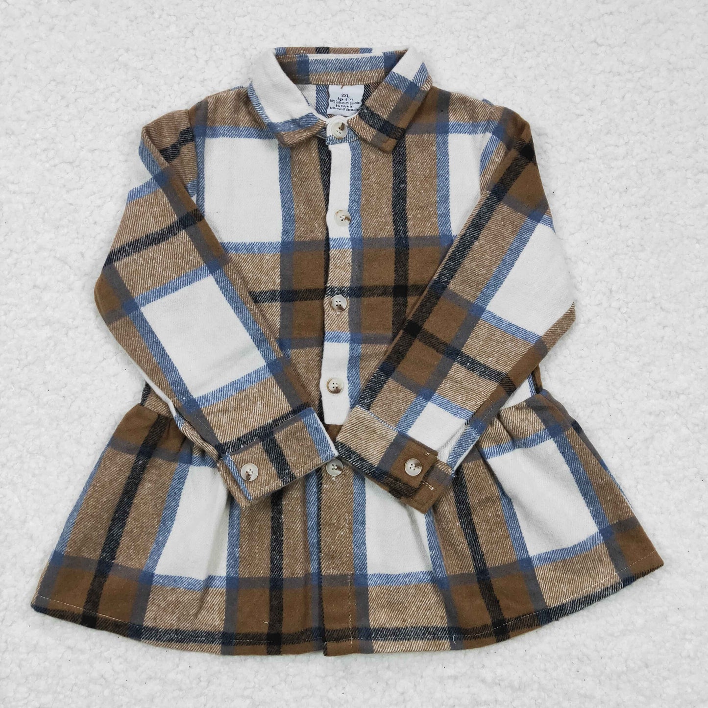 GT0089 Brown Plaid Print Girls Shirts Dress