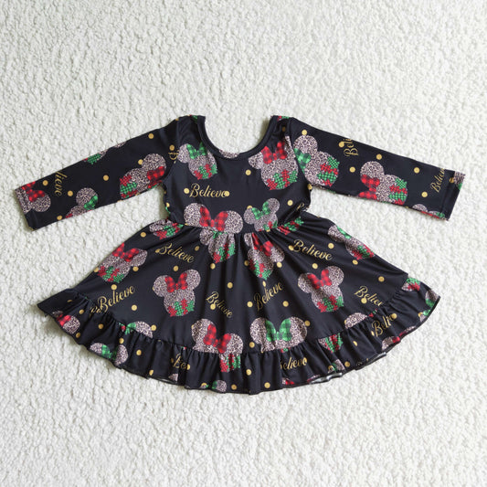 GLD0001 Christmas Cartoon Long Sleeve Twirl Dress