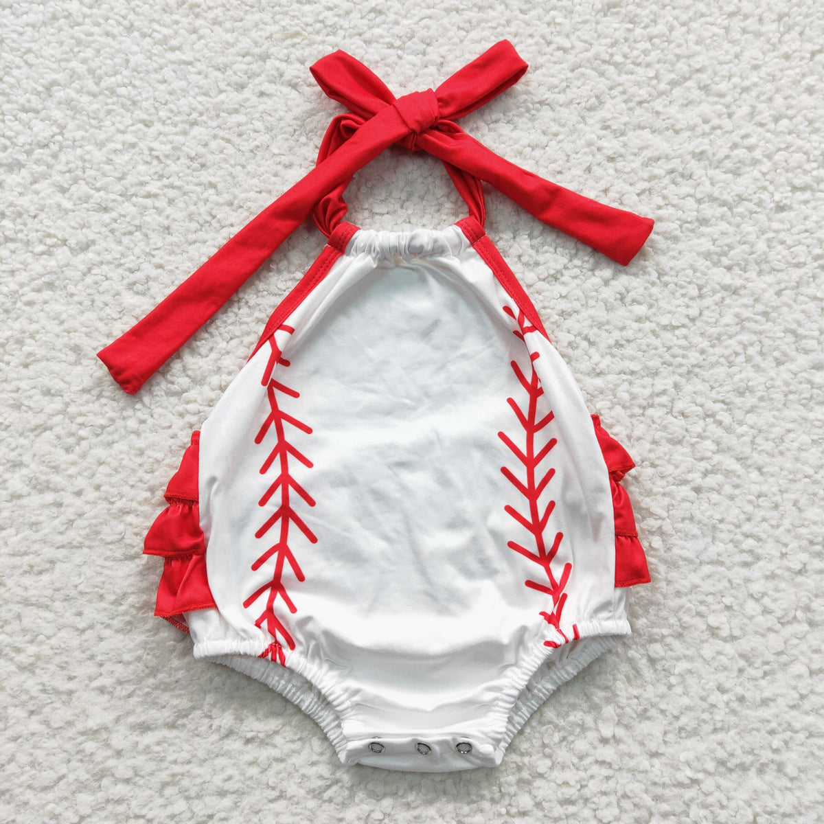 SR0327 Baseball Halter Top Baby Girls Romper