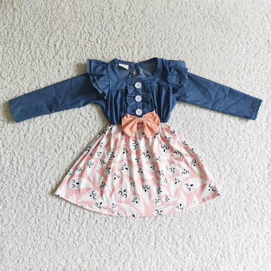 GLD0044 Denim Ghost Halloween Bow Dress