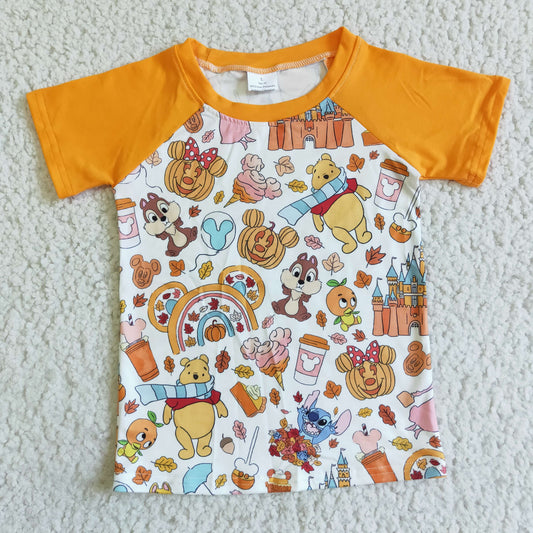 BT0044 Halloween Boys Short Sleeve Cartoon Yellow Shirts Top