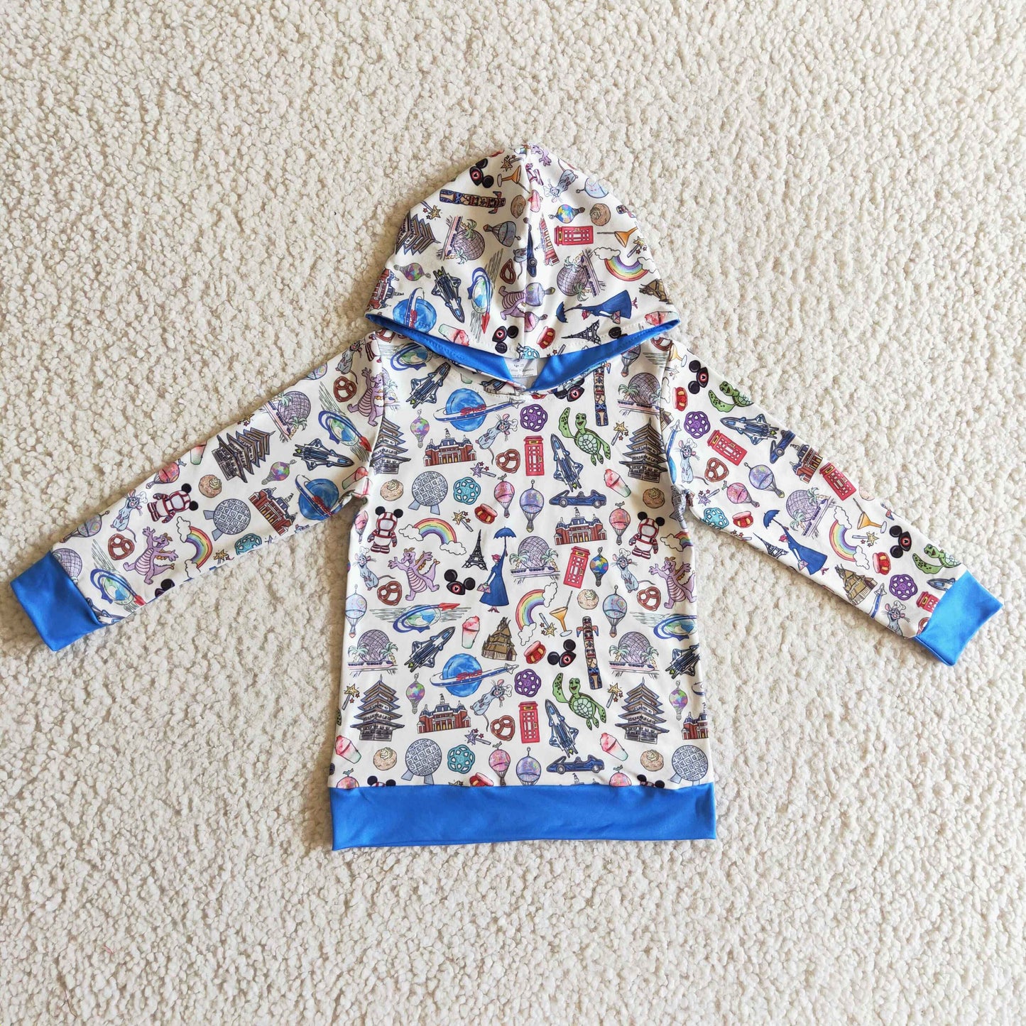 BT0118 Cartoon M Castle Blue Boys Hoodie Pullover