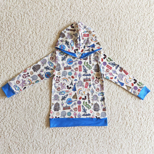 BT0118 Cartoon M Castle Blue Boys Hoodie Pullover