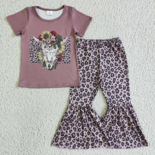 GSPO0152 Cow Sunflower Leopard Print Girls Outfits