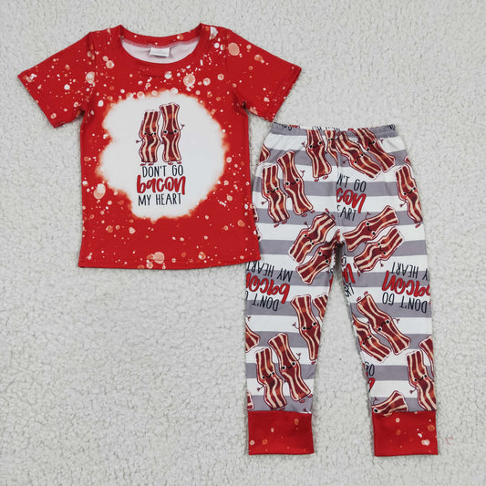 BSPO0079 Red Don't Go Bacon My Heart Boys Short Sleeve Outfits