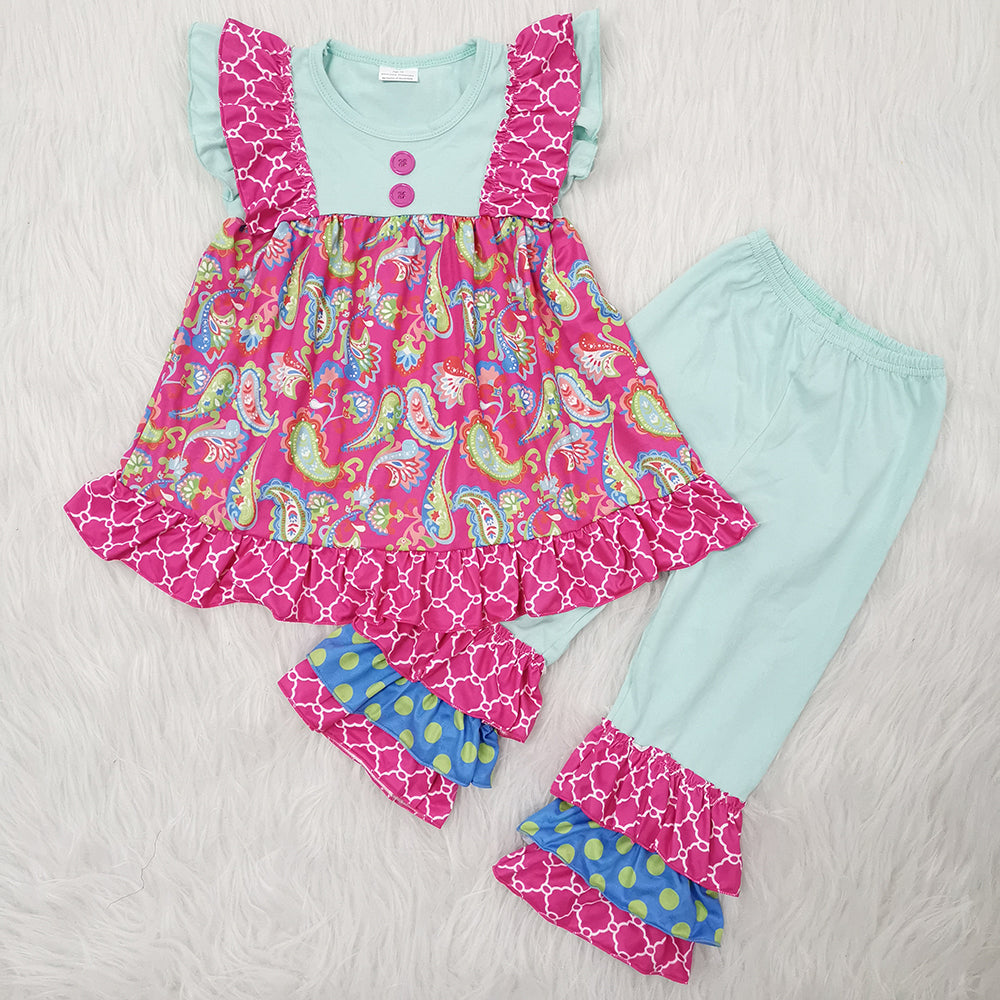 Hot Pink Flutter Sleeve Pants Girls Outfits