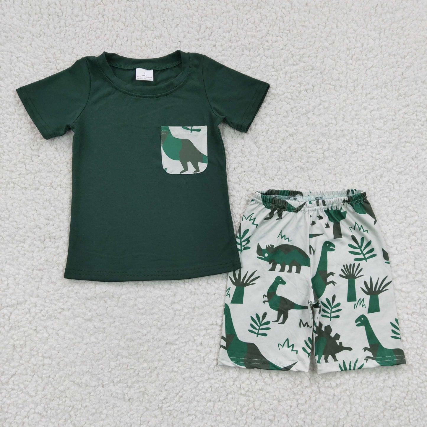 BSSO0116 Green Dinosaur Boys Summer Pocket Set