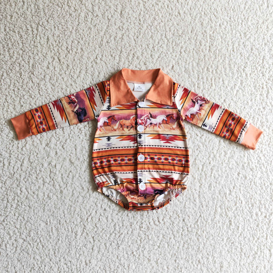 LR0181 Western Horse Kids Bummies Romper