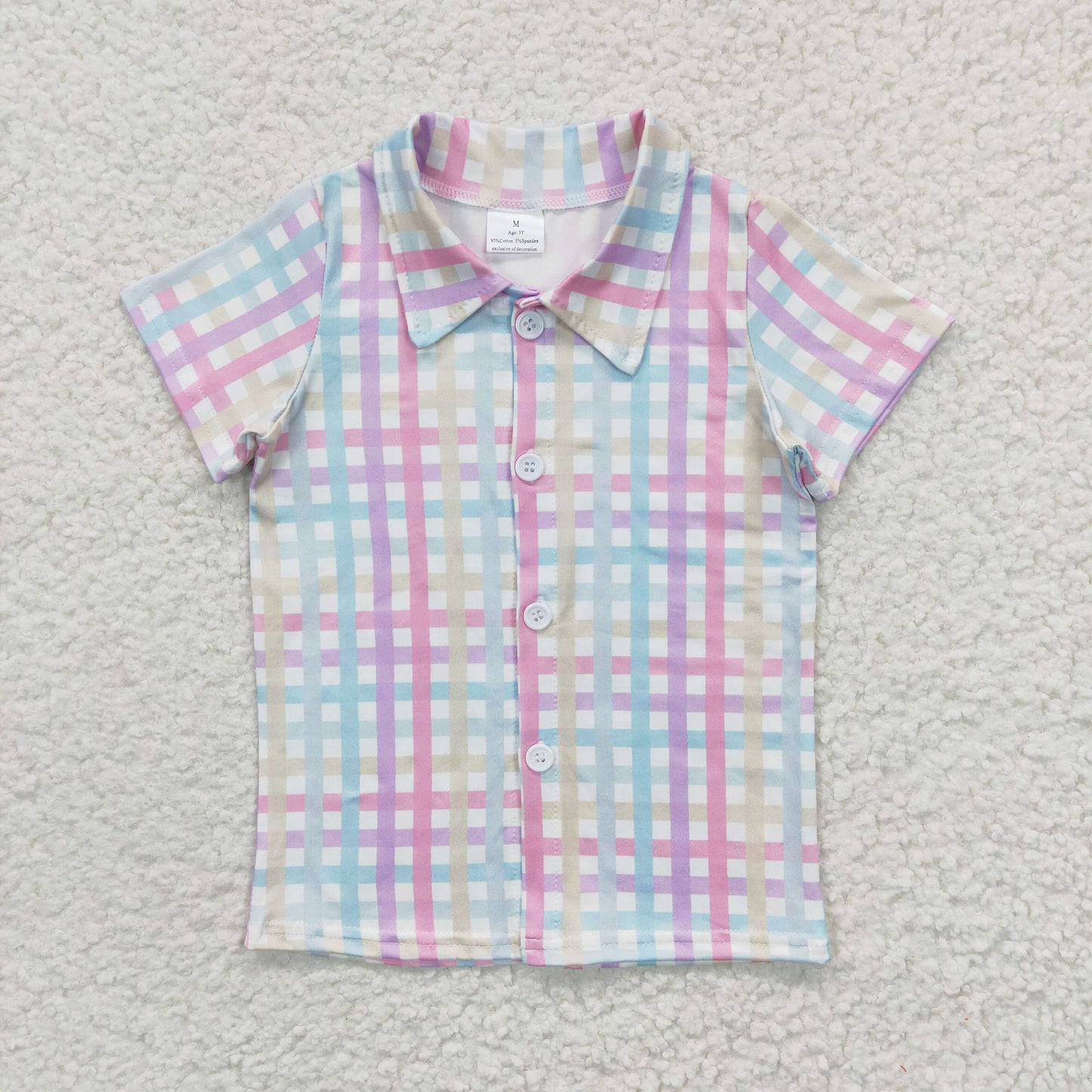 BT0215 Colorful Plaid Print Boys Summer Shirts Top
