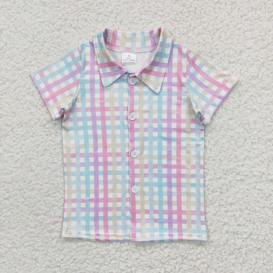 BT0215 Colorful Plaid Print Boys Summer Shirts Top