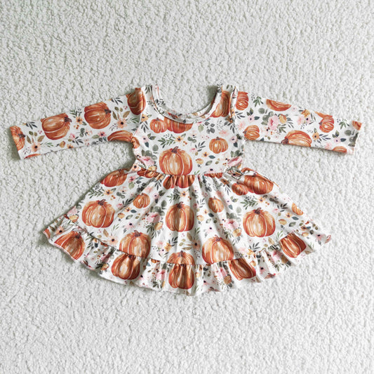 GLD0004 Pumpkin Fall Baby Girls Twirl Dress