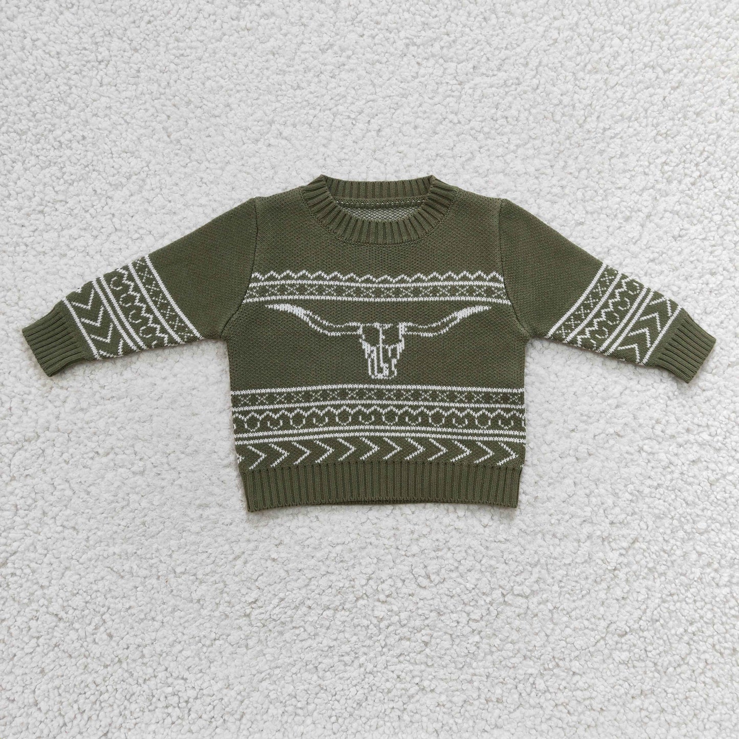 BT0178 Green Boys Cow Skull Sweater