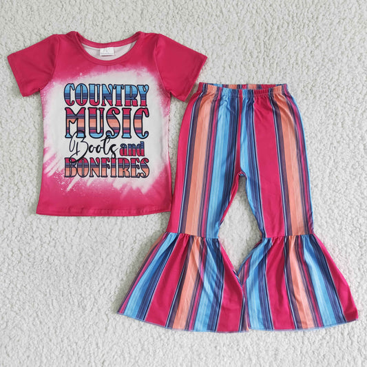 GSPO0008 Country Music Hot Pink Striped Print Girls Outfits