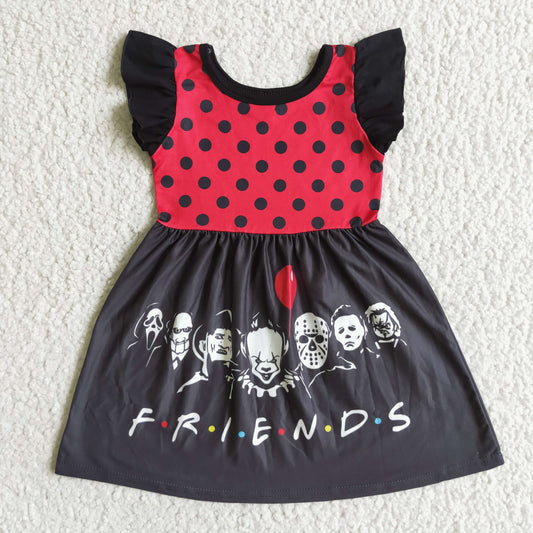 A3-3-1 Flutter Sleeve Dots Cartoon Design Casual Halloween Girls Fall Dresses
