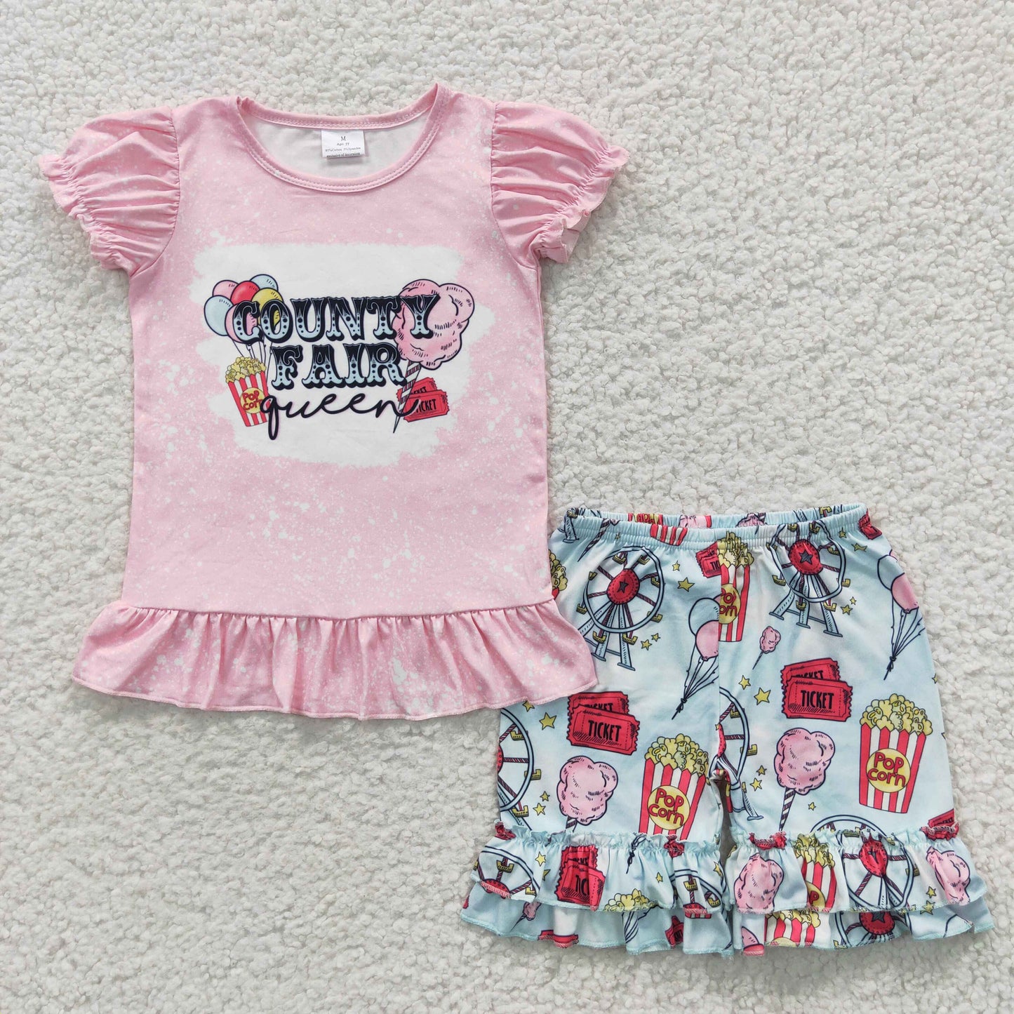 GSSO0260 Pink Short Sleeve Country Fair Queen Cute Baby Girls Set