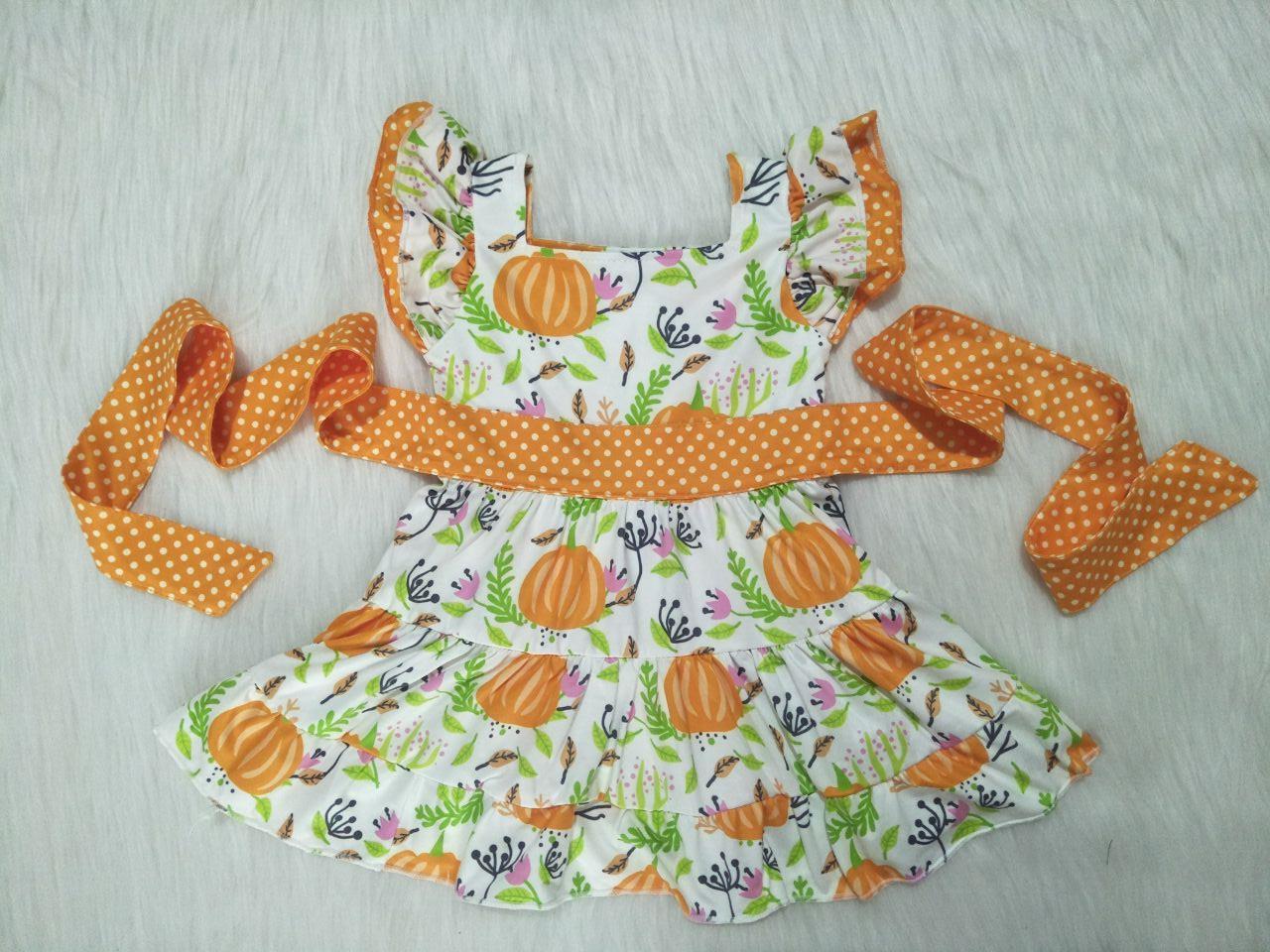 Fashion Baby Girls Fall Pumpkin Print New Style Casual Dress