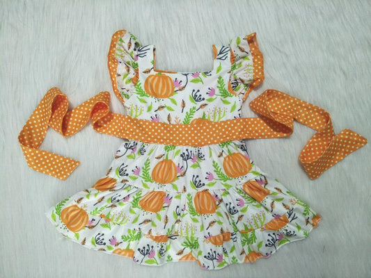 Fashion Baby Girls Fall Pumpkin Print New Style Casual Dress