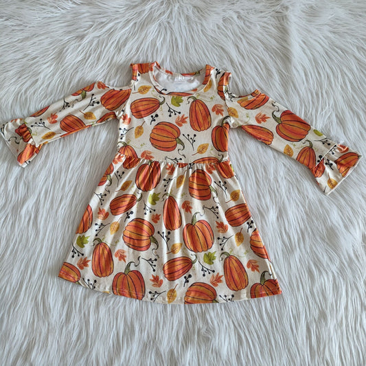 6 A12-2 Purple Long Sleeve Kids Floral Pumpkin Print Baby Girls Dress