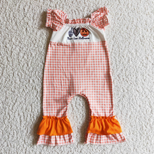 SR0092 Peace Love Halloween Orange Romper